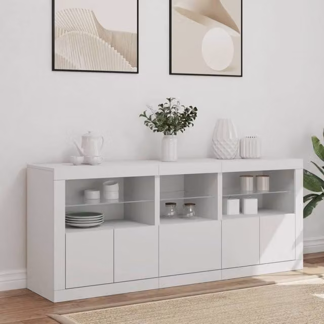 Berkfield Home Modern White Sideboard with Integrated LED Lights W/D/H: 162 x 37 x 67 cm – 1