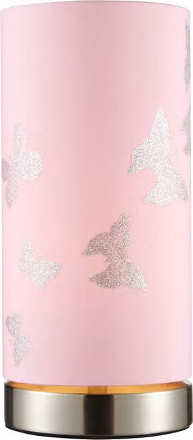 Litecraft Glow Butterfly Cylinder LED Table Lamp in Pink and Silver