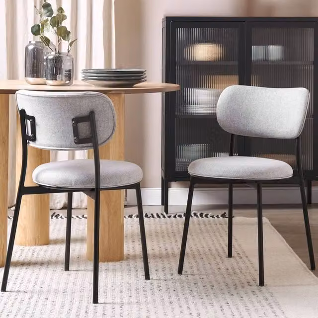 Wyld and Coco Set of 2 Grey Polyester Armless Dining Chairs with Metal Legs – 1
