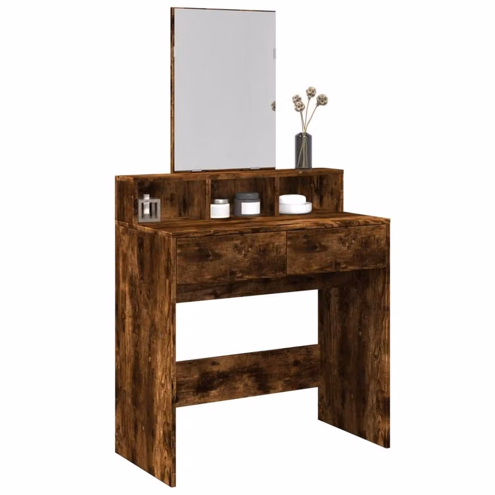 Berkfield Home Beautiful Dressing Table with Mirror in Smoked Oak Brown, W: 80 cm, D: 41 cm, H: 144.5 cm – 2