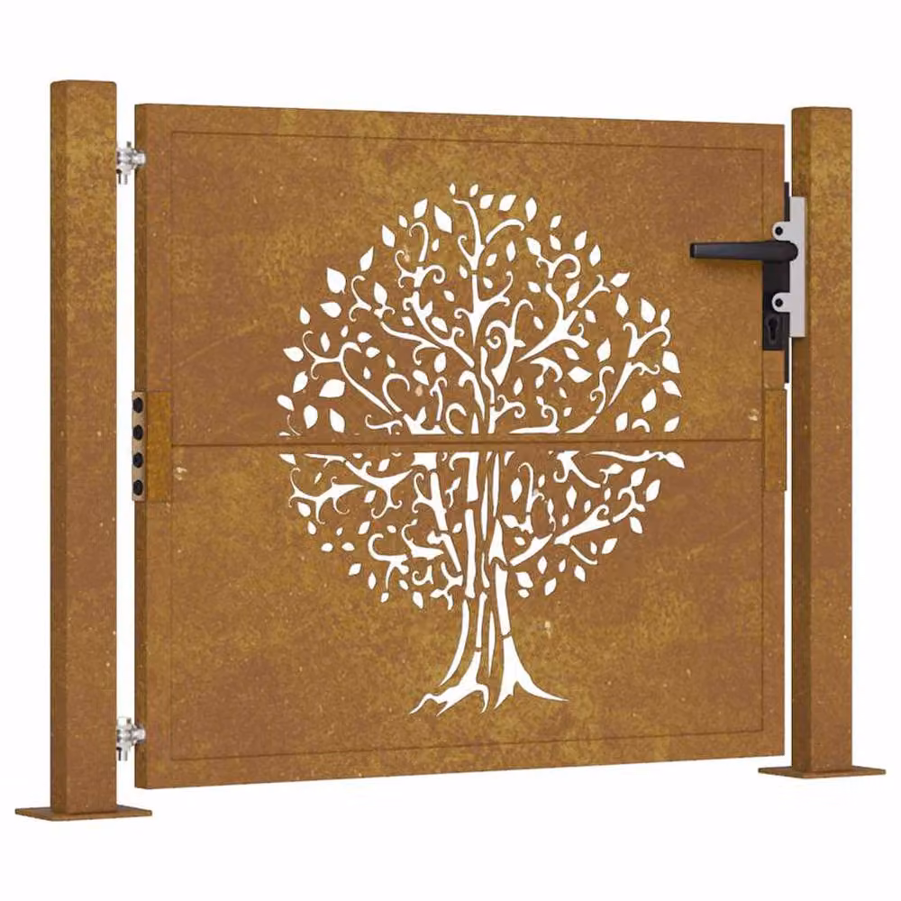 Berkfield Home Beautiful Garden Gate with Tree Design in Brown Corten Steel, W/H: 105 x 80 cm – 2