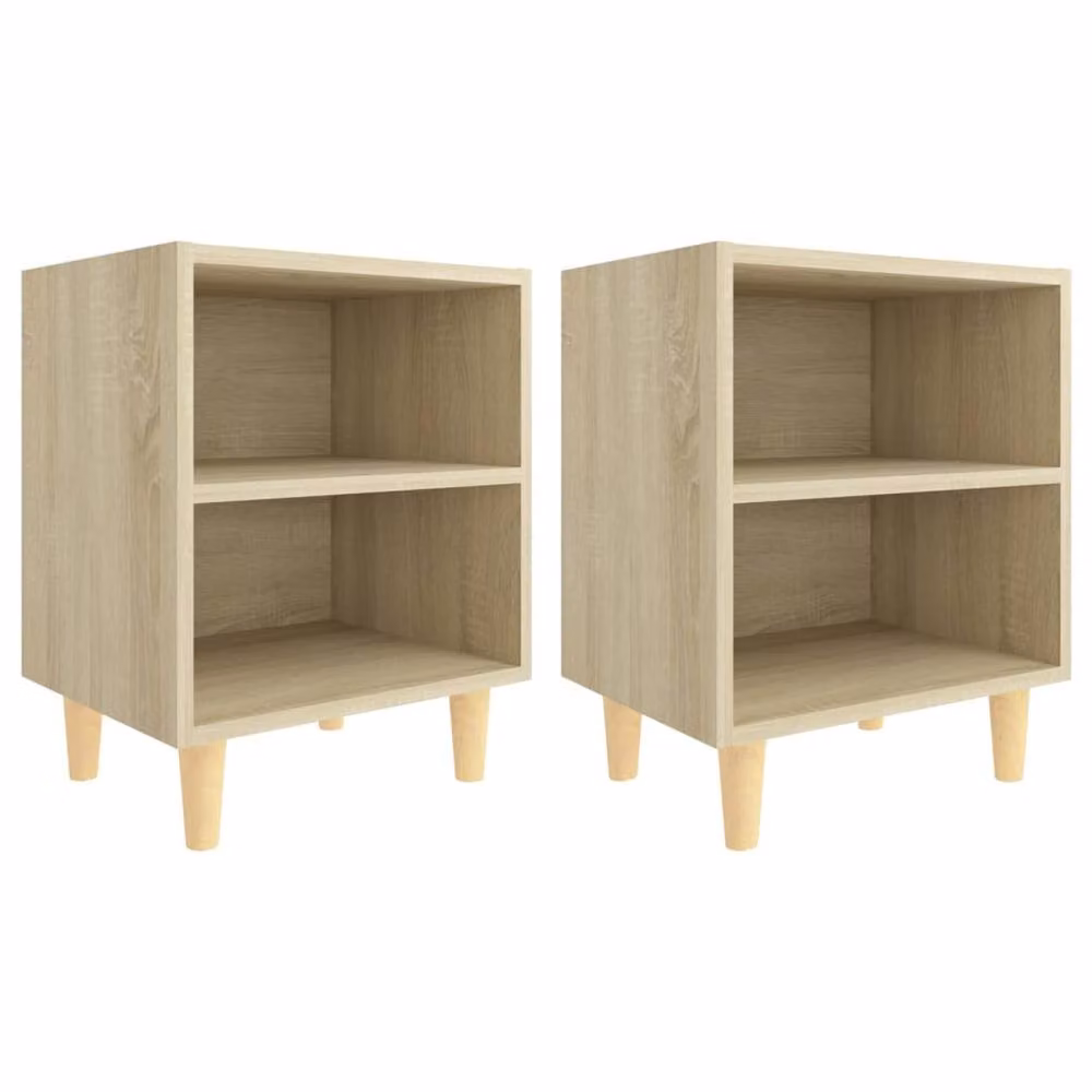 Berkfield Home Set of 2 Bedside Cabinets in Sonoma Oak Brown with Solid Wood Legs, W/D/H: 40 x 30 x 50 cm – 2
