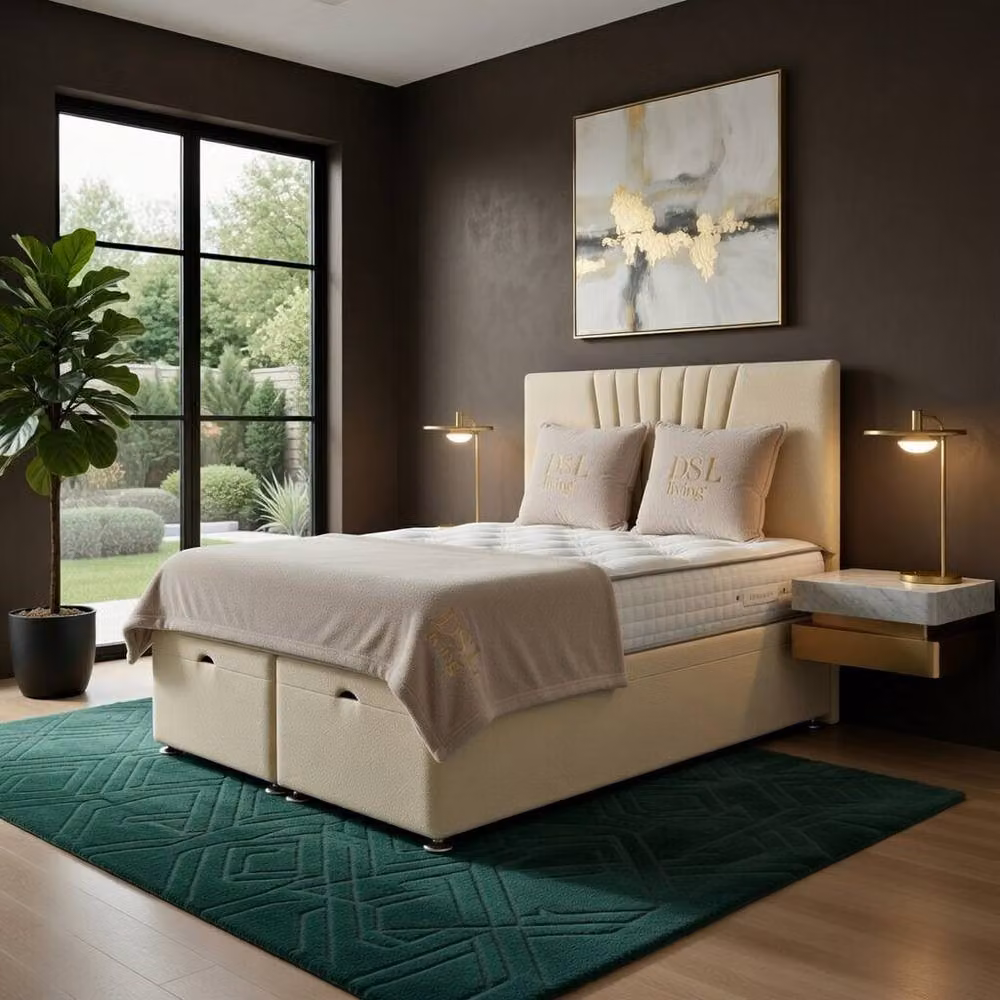 DS Living Vesper Cream Velvet Upholstered Ottoman Bed W/D/H: 180 x 200 cm – 3