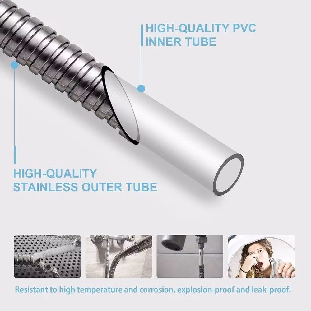 NESTLUNE Chrome Silver Stainless Steel Flexible Shower Hose, Length: 1.5 m – 3