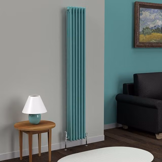 Lux Heat Vertical Coloured Column Radiator in Light Aqua Green, H 180 cm x W 29 cm