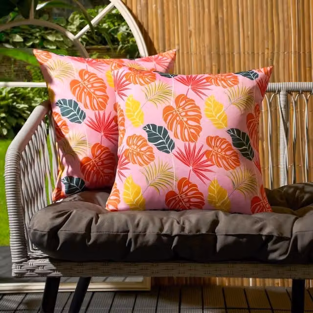 OHS Pack of 2 Pink Tropical Floral Outdoor Square Cushion Covers, 45 x 45 cm