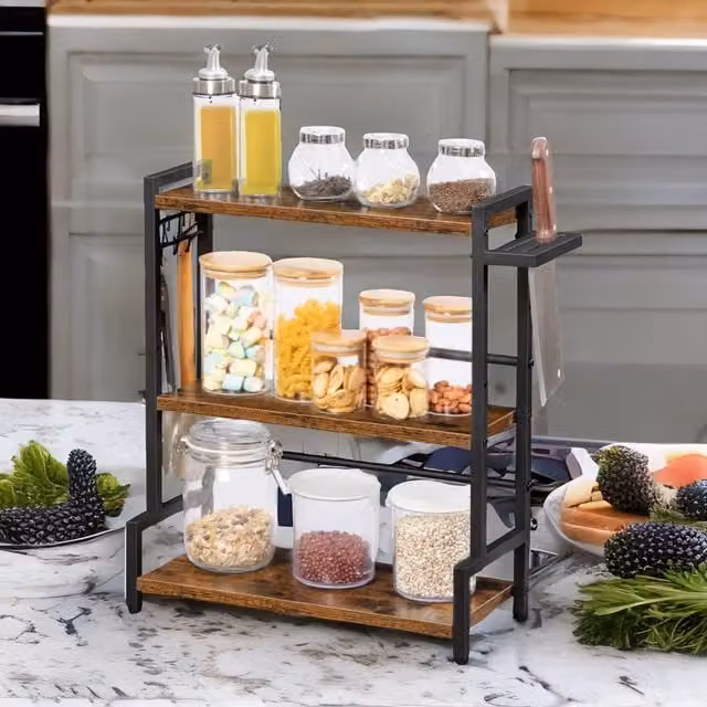 Rafaelo Mobilia Industrial Countertop Spice Rack in Brown with Adjustable Shelves, W/D/H: 51.0 x 43.0 x 20.0 cm