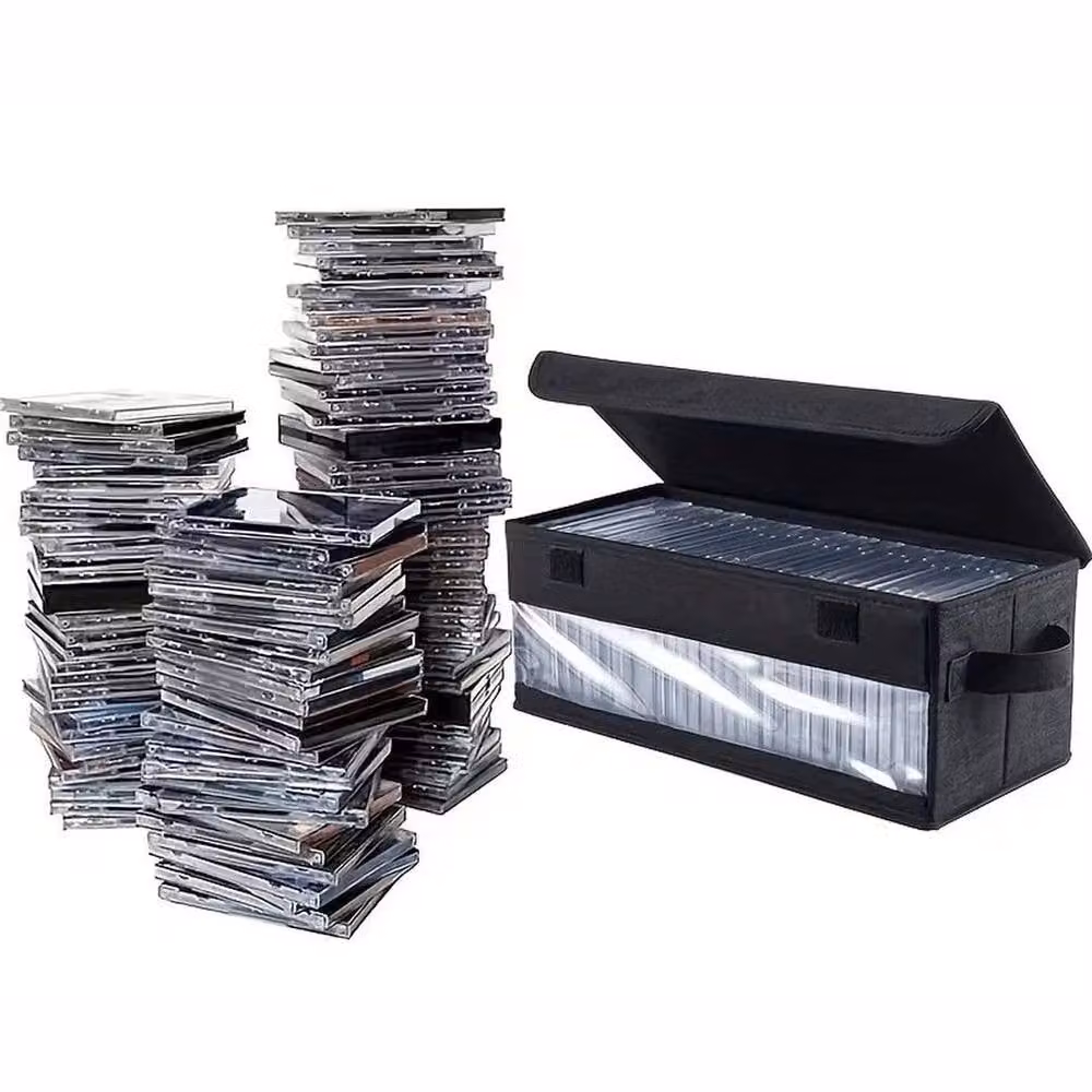 EONLION 2-Piece Black Fabric DVD Storage Boxes with Lids and Handles – 3