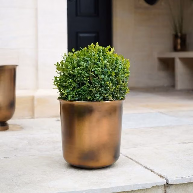 Ivyline Bronze Metal Outdoor Planter Tub, H: 28 cm, W: 27.5 cm