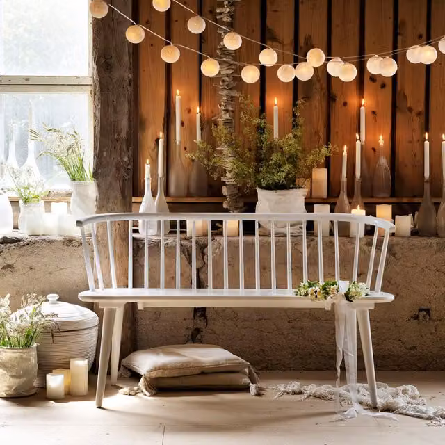 FWStyle Modern Solid Wood Dining Bench in White with Spindled Back