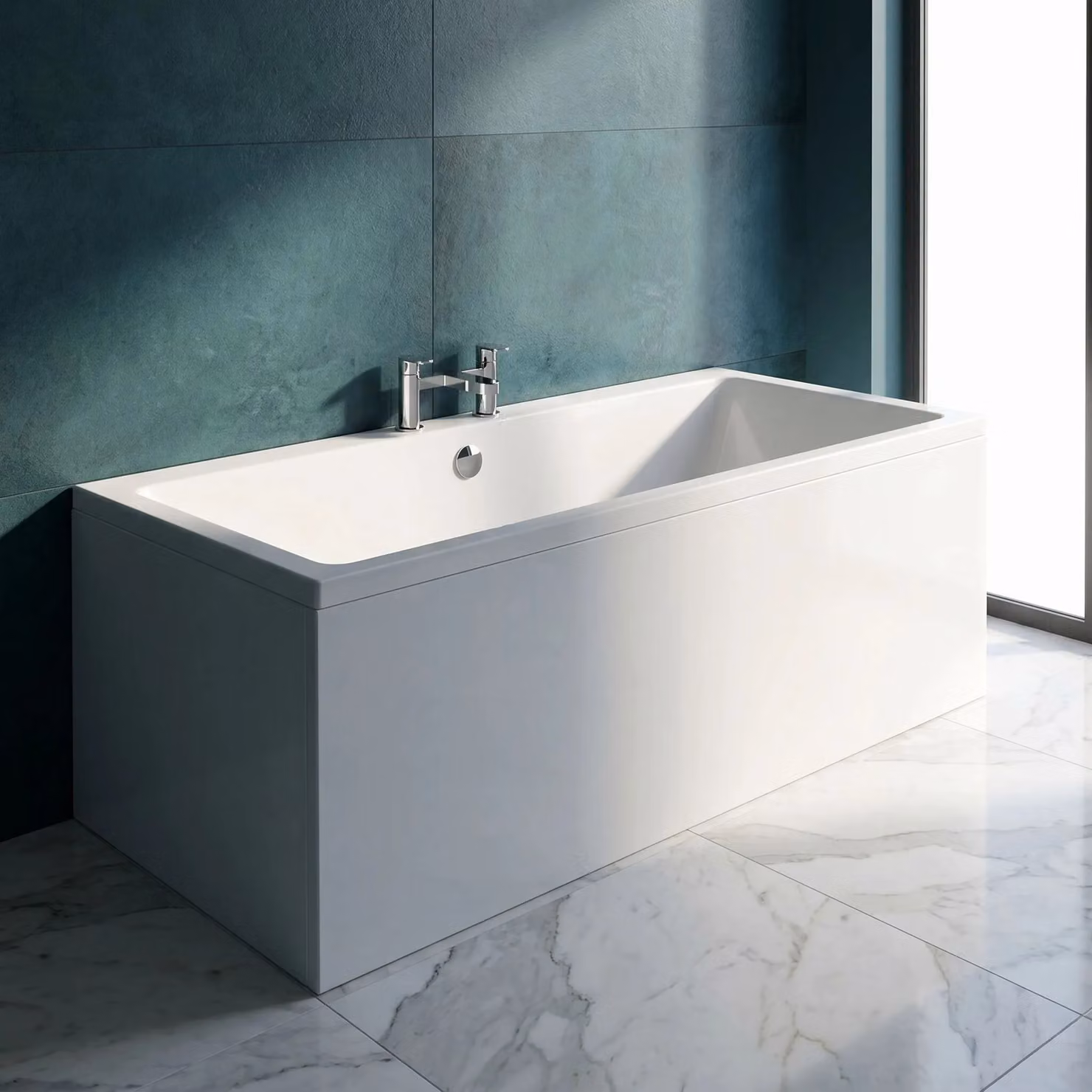 Balterley Square Thin Edge Double Ended Rectangular Shower Bath with Leg Set, White, W/D/H: 170 x 70 x 40 cm – 5