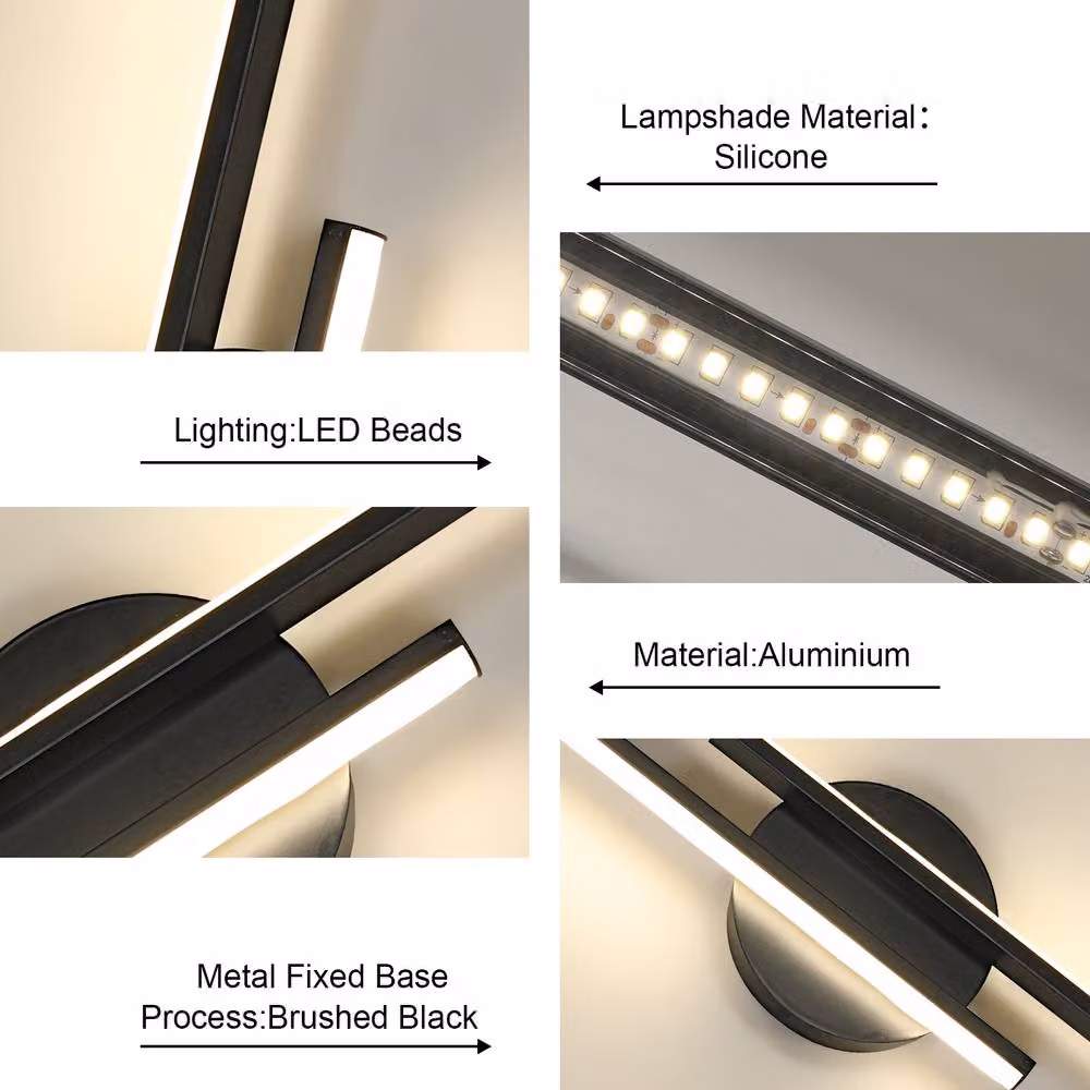 Pheashine Black Double Linear LED Wall Sconce, 24W, 4500K Neutral White, W: 60 cm – 3