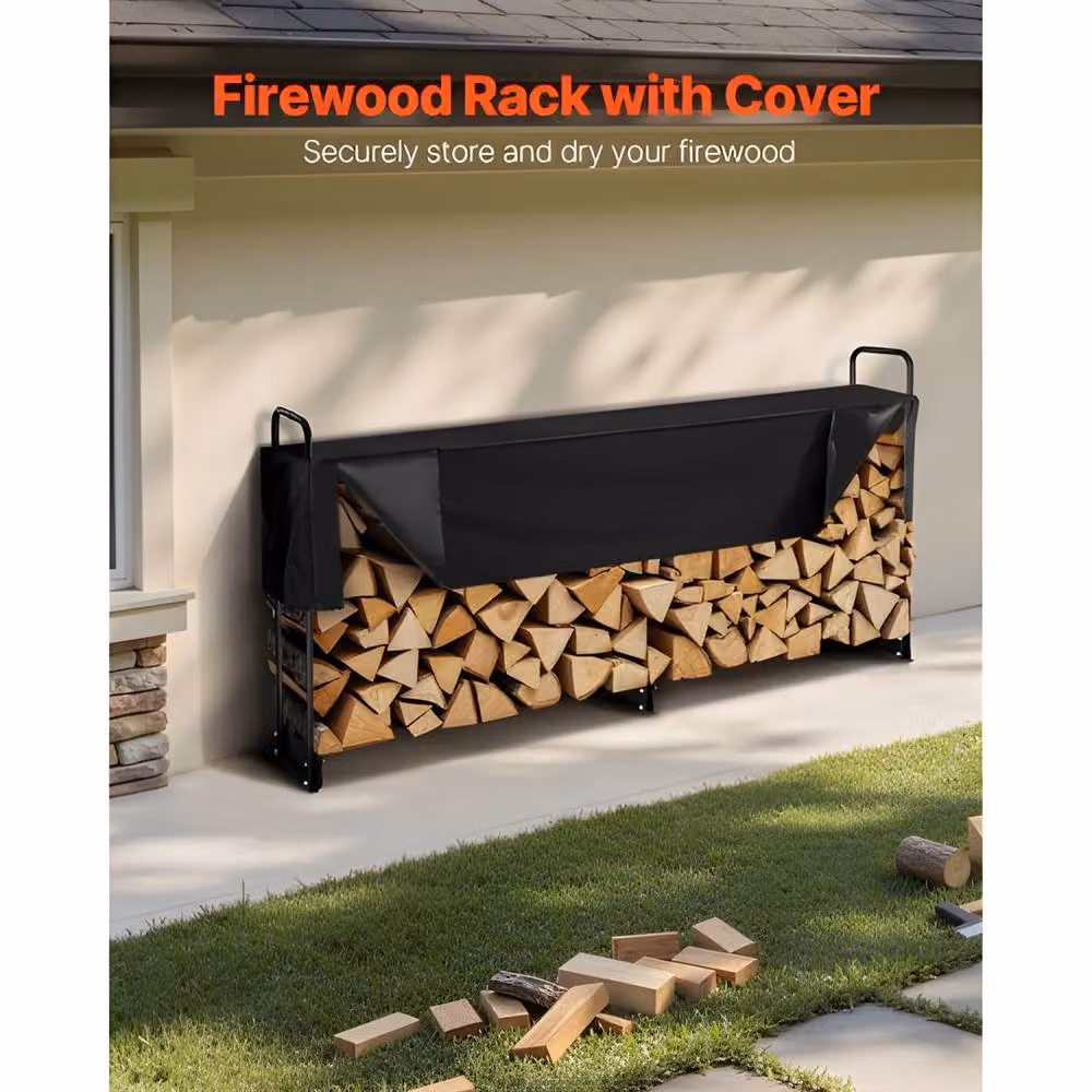 Ferand Heavy Duty Metal Firewood Rack with Waterproof Cover, Black, W/D/H: 244 x 36 x 117 cm – 4