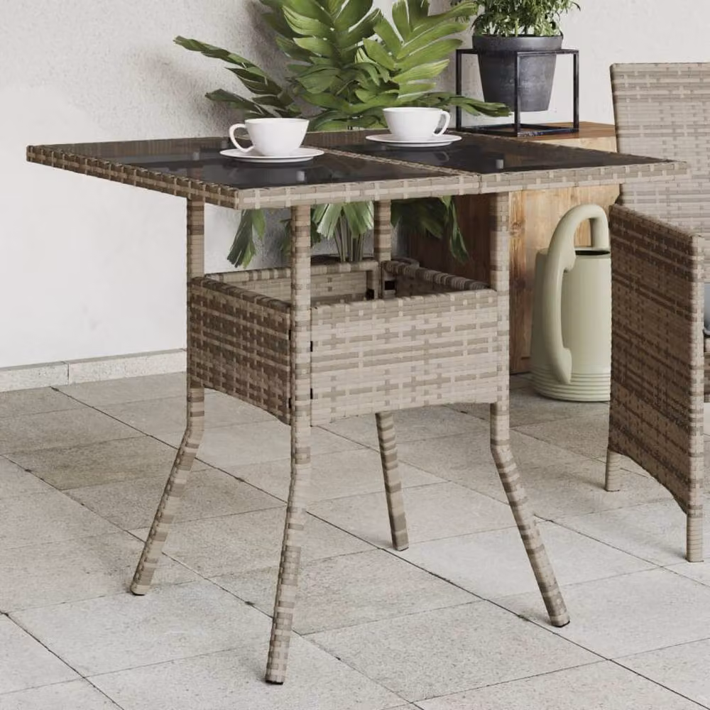 Berkfield Home Grey Poly Rattan Garden Table with Glass Top, W/D/H: 80 x 80 x 75 cm – 2