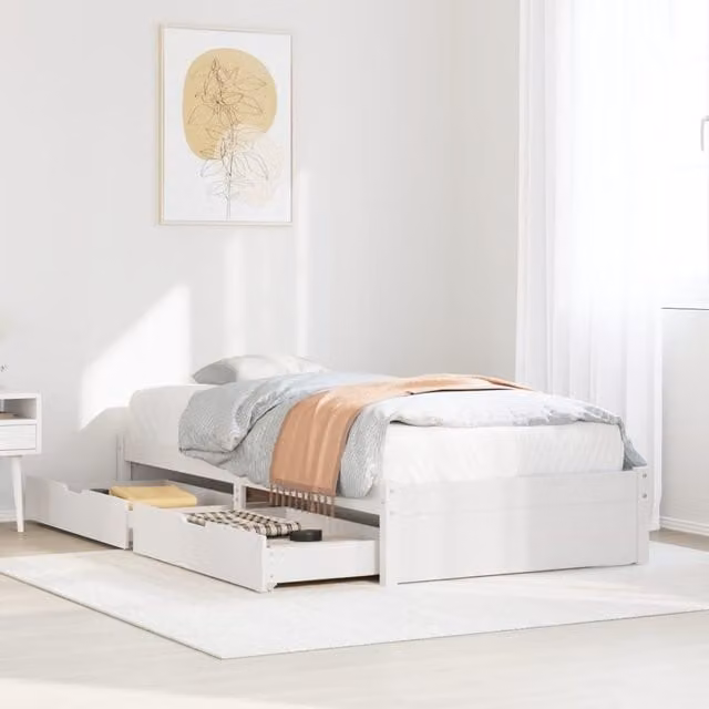 Berkfield Home Single Solid Wood Pine Bed Frame in White, W/D/H: 90 x 190 cm