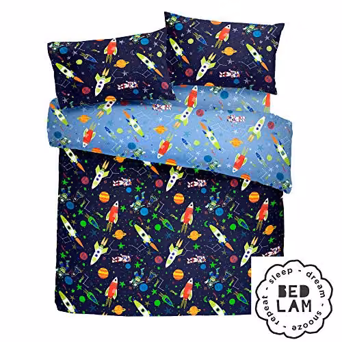 Bedlam Supersonic Glow In The Dark Reversible Childrens Duvet Cover and Pillowcase Set, Blue, W/D/H: 200 x 200 cm – 4