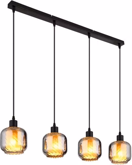 Netlighting Xia Bar Pendant Ceiling Light in Matt Black with Grey Smoke Glass Shade, 4x E27, Height Adjustable – 1
