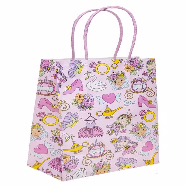 LG-Imports Pack of 12 White and Pink Princess Paper Gift Bags for Children