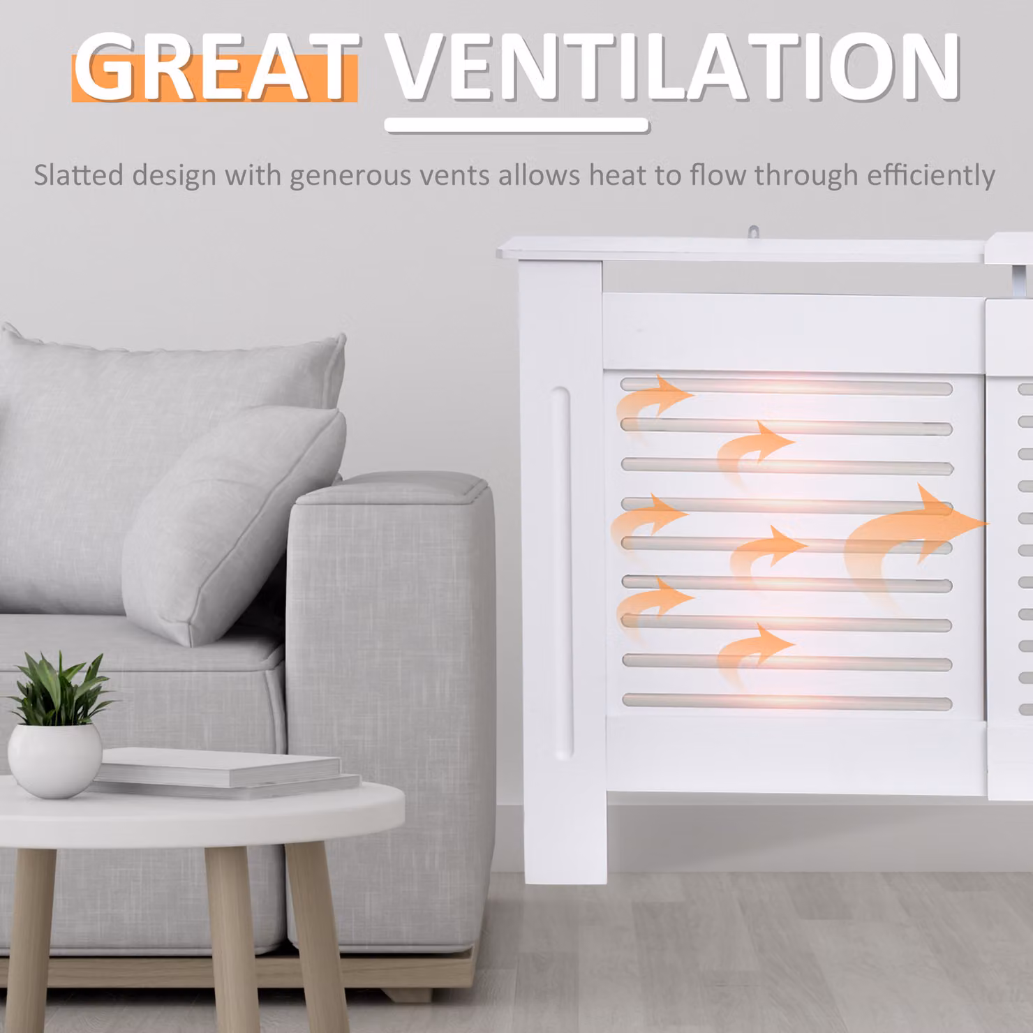 HOMCOM White MDF Extendable Radiator Cover Cabinet with Slatted Design, W/D/H: 139-208.5 x 20.5 x 82.5 cm – 3