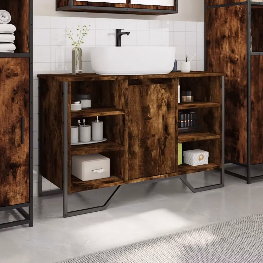 Berkfield Home Bathroom Sink Cabinet in Smoked Oak, W/D/H: 91 x 35 x 60 cm – 3