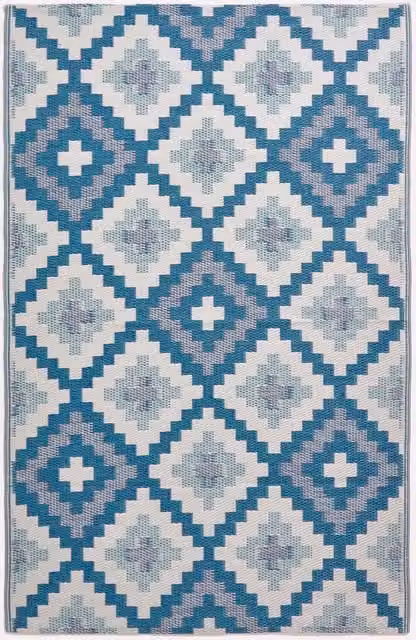 Homescapes Blue Mia Aztec Reversible Outdoor Rug, Woven Polypropylene, 180 cm