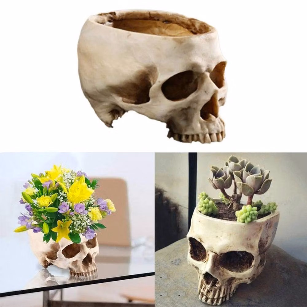 FLAVORA Realistic Resin Skull Planter for Succulents, White, H 100 cm x W 15 cm x D 15 cm – 2