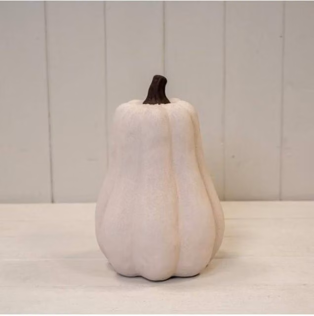 KDMD Small White Tall Ceramic Pumpkin Ornament for Autumn and Halloween Decor