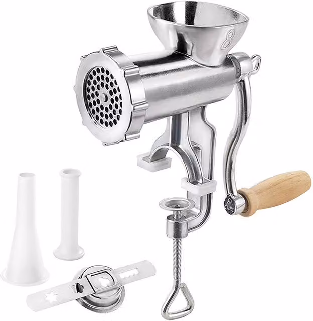 Metaltex 3-in-1 Meat Grinder with Sausage Attachment, Silver