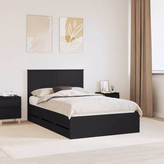 Berkfield Home Modern Bed Frame with Drawers in Black, Engineered Wood, W: 120 cm, L: 190 cm – 1