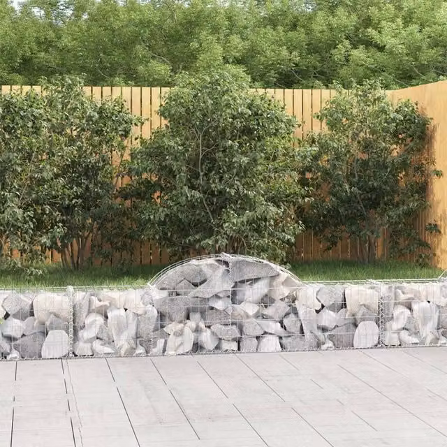 Berkfield Home Arched Gabion Baskets, 4 Piece Set, Silver Galvanised Steel, W: 200 cm, D: 30 cm, H: 40-60 cm