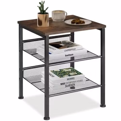 tectake Lincoln Industrial Style Side Table in Brown and Black, W/D/H: 40.5 x 40 x 50.5 cm