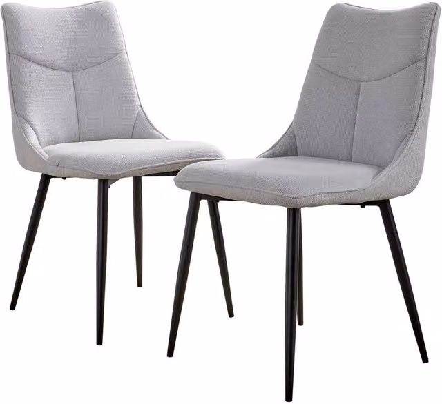 FORGEVIO Set of 2 Grey Fabric Kitchen Dining Chairs with Black Metal Legs and Curved Industrial Design – 1