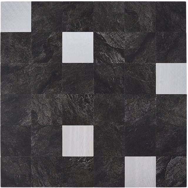 Livingandhome Set of 10 Self-Adhesive Geometric SPC Wall Tile Stickers in Black and Silver Gloss Finish