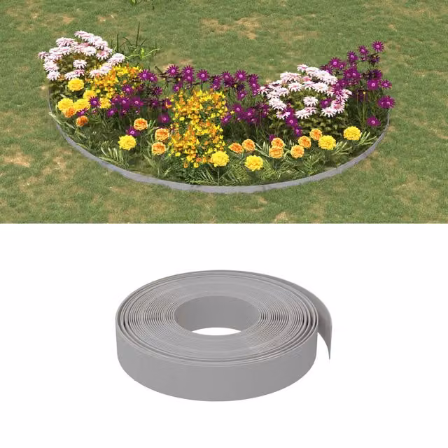 Berkfield Home Garden Edgings, 2 Pack, Grey Polyethylene, 10 m Length, 10 cm Height