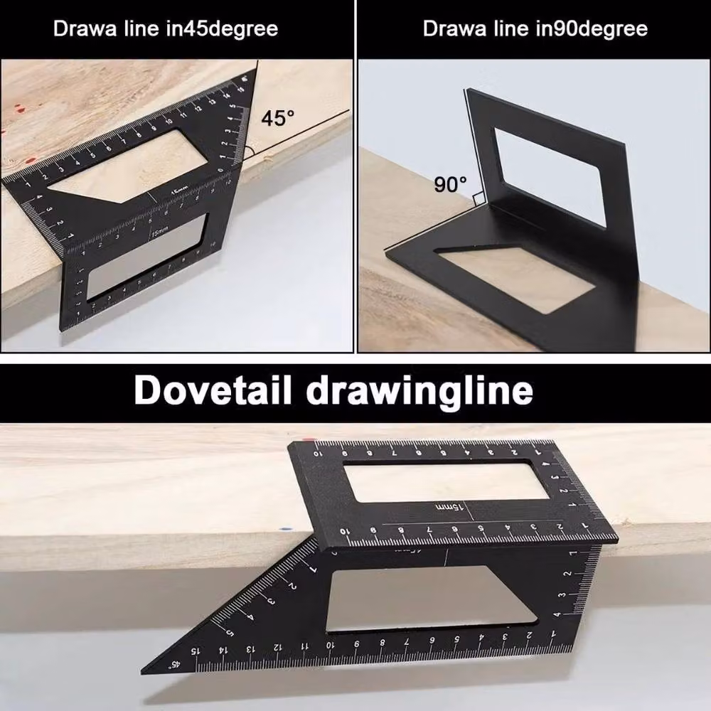 FLAVORA Black Aluminum Alloy 45/90 Degree Angle Square Woodworking Ruler, W: 1000 cm, H: 52 cm – 3