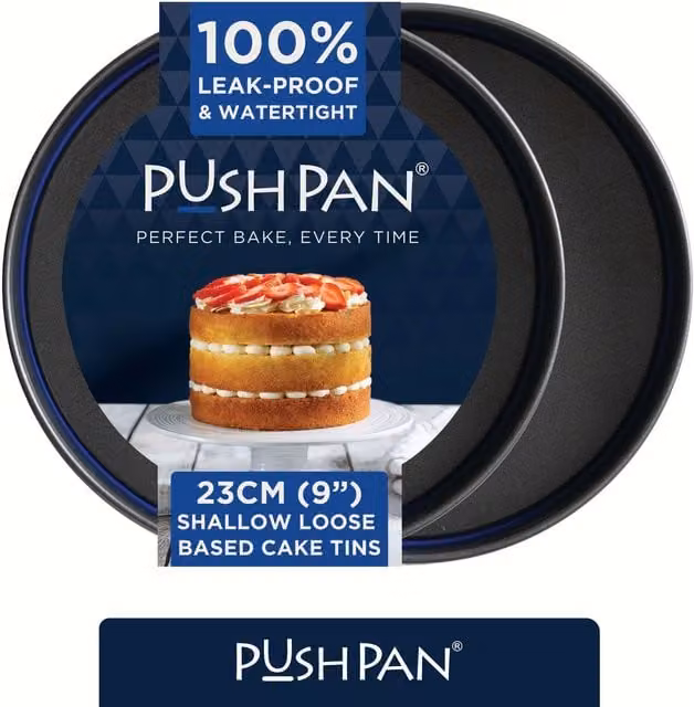 PushPan Set of 2 Non-Stick Round Grey Shallow Cake Tins, Diameter: 23 cm