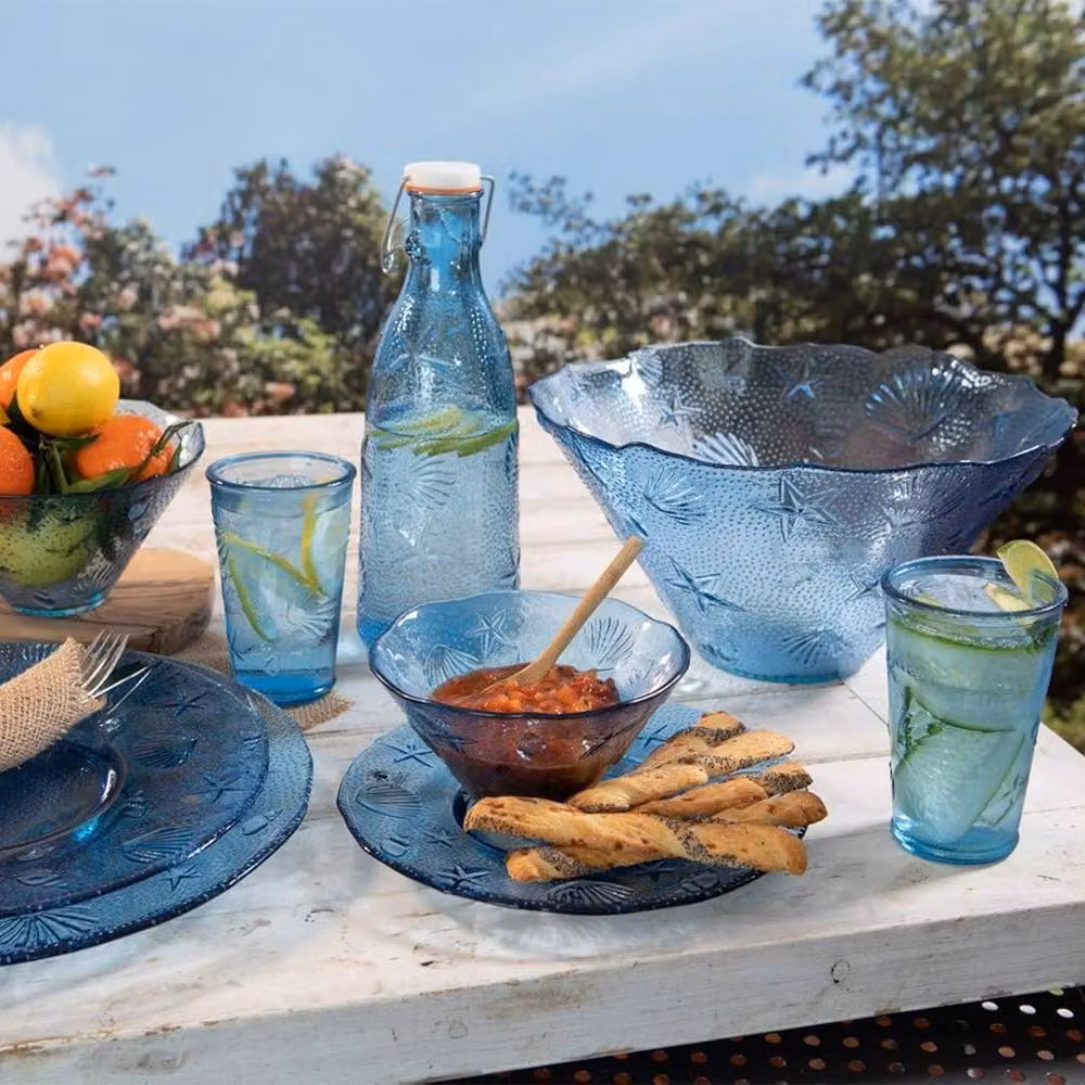 Verano Spanish Ceramics Beyond The Sea Blue and Clear Glass Conical Salad Bowl, Diameter: 30 cm – 2
