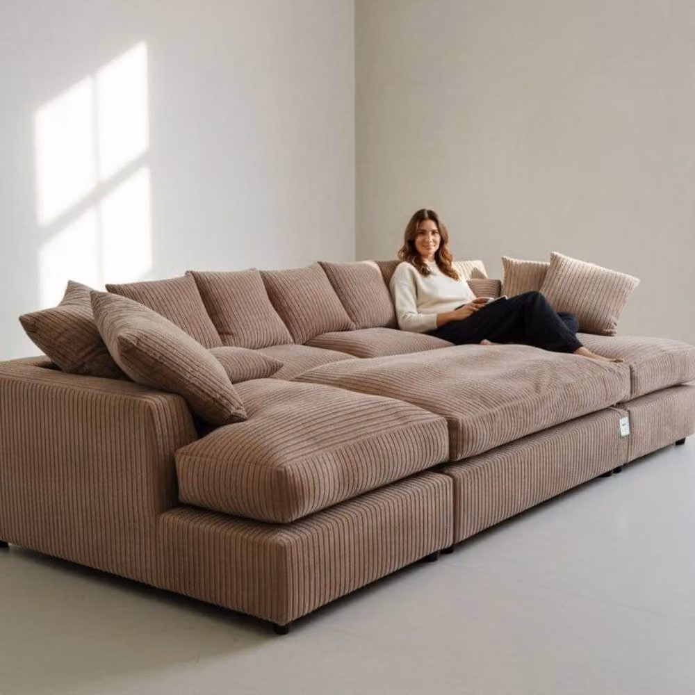 Snug Furniture Birmingham Ltd Large U-Shaped Double Fibre Sofa with Extra-Wide Matching Ottoman in Medium Beige – 2