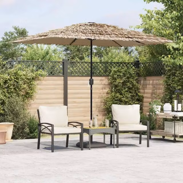 Berkfield Home Garden Parasol with LEDs and Steel Pole, Brown, W: 300 cm, D: 200 cm, H: 250 cm – 1