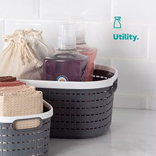 LIVIVO Set of 3 Ulana Stackable Plastic Storage Baskets with Handles for Kitchen, Bedroom and Home Office – 6