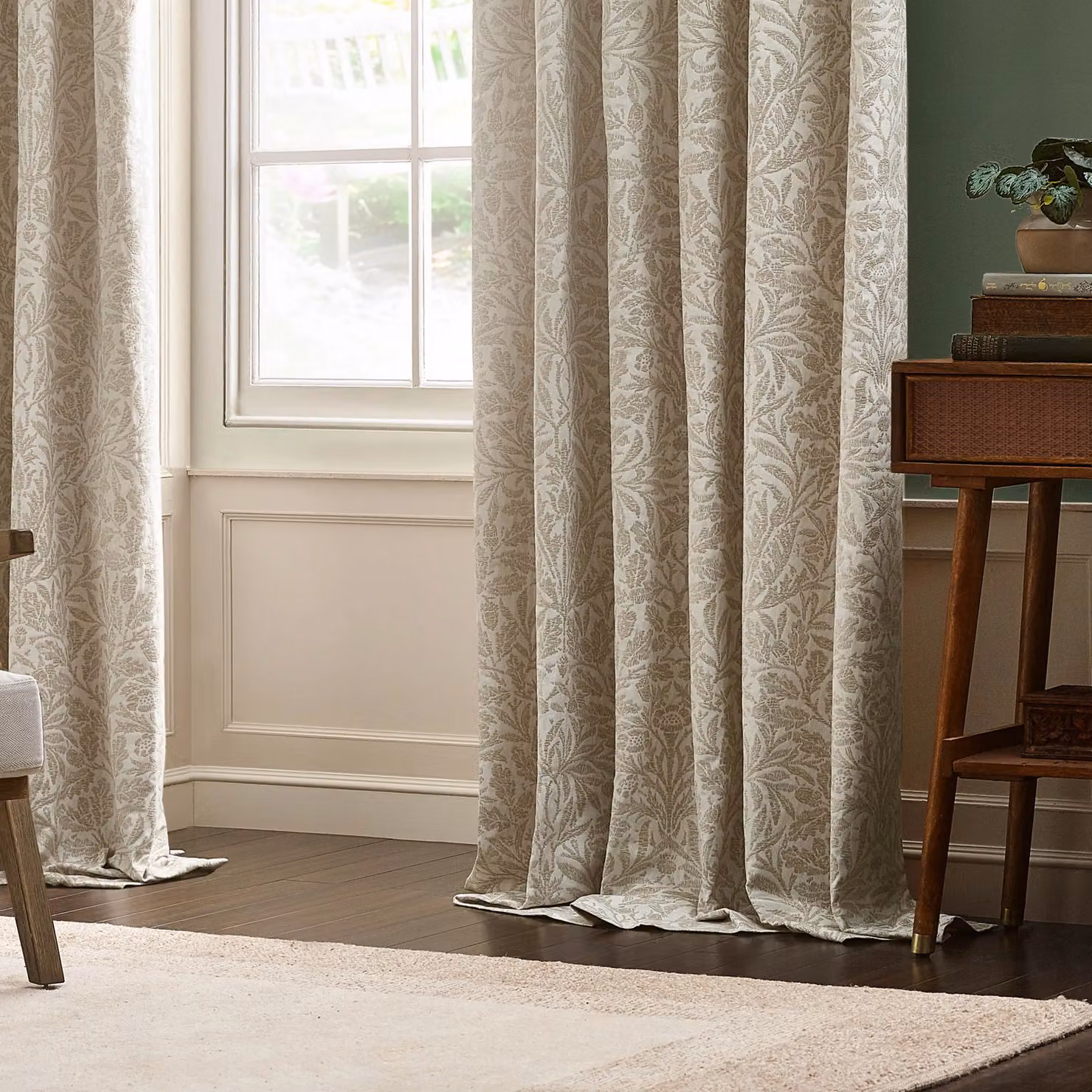 Morris & Co Acorn Tonal Matt Jacquard Pencil Pleat Curtains in Ivory, Width: 168 cm, Drop: 137 cm – 4