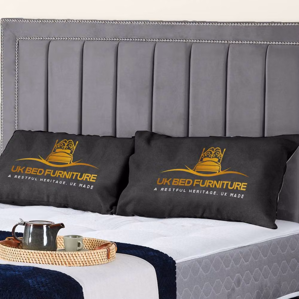 UK Bed Furniture Fiona Upholstered Slatted Base Bed with 48 Inch Headboard in Grey, Size: Super King (200 x 200 cm) – 2