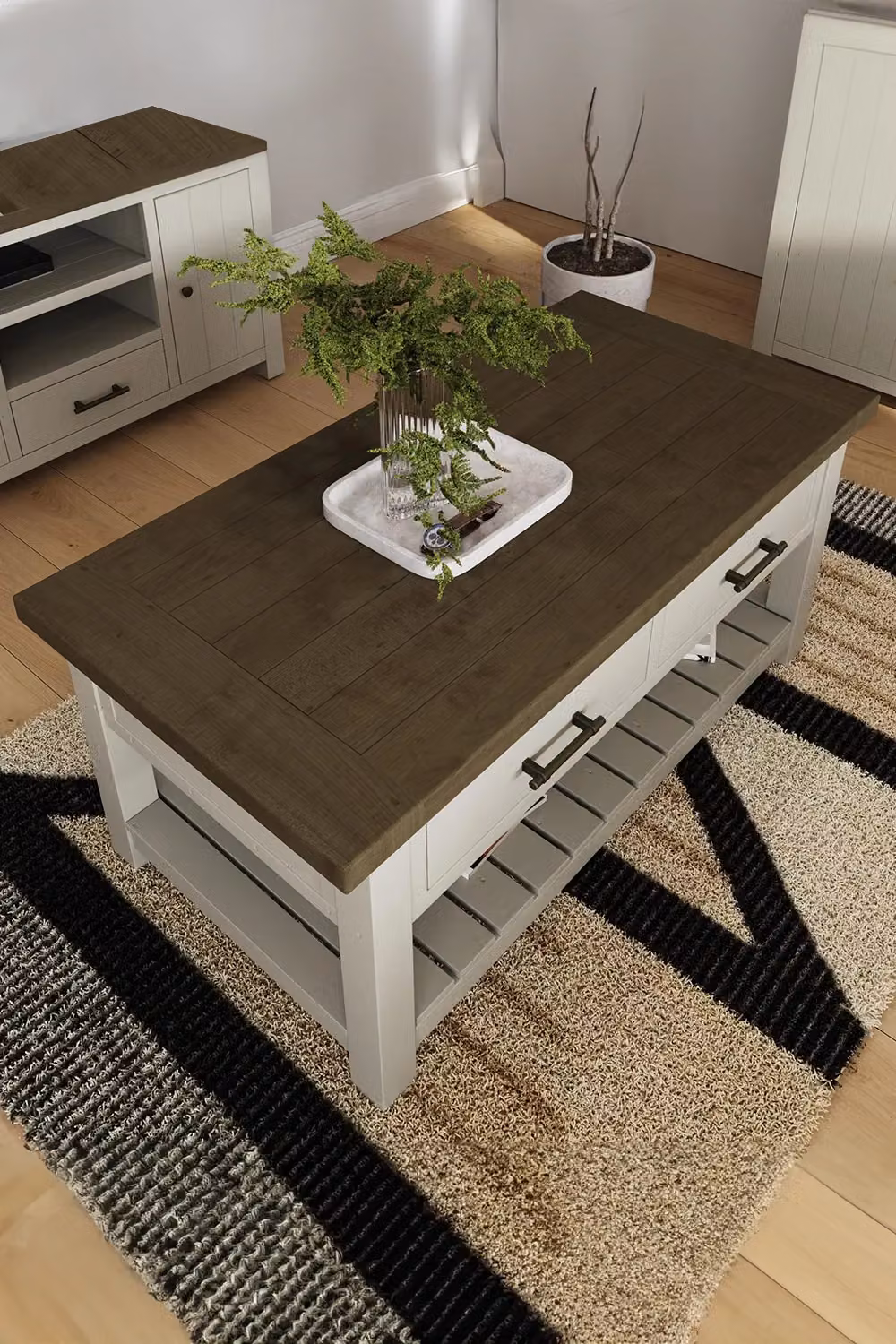 FWStyle Handmade Solid Reclaimed Truffle Pine 2 Drawer Coffee Table in Brown – 3
