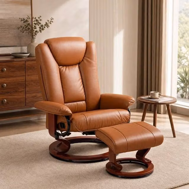 STILVORA Brown Faux Leather Manual Recliner Chair with 360 Degree Swivel and Metal Frame