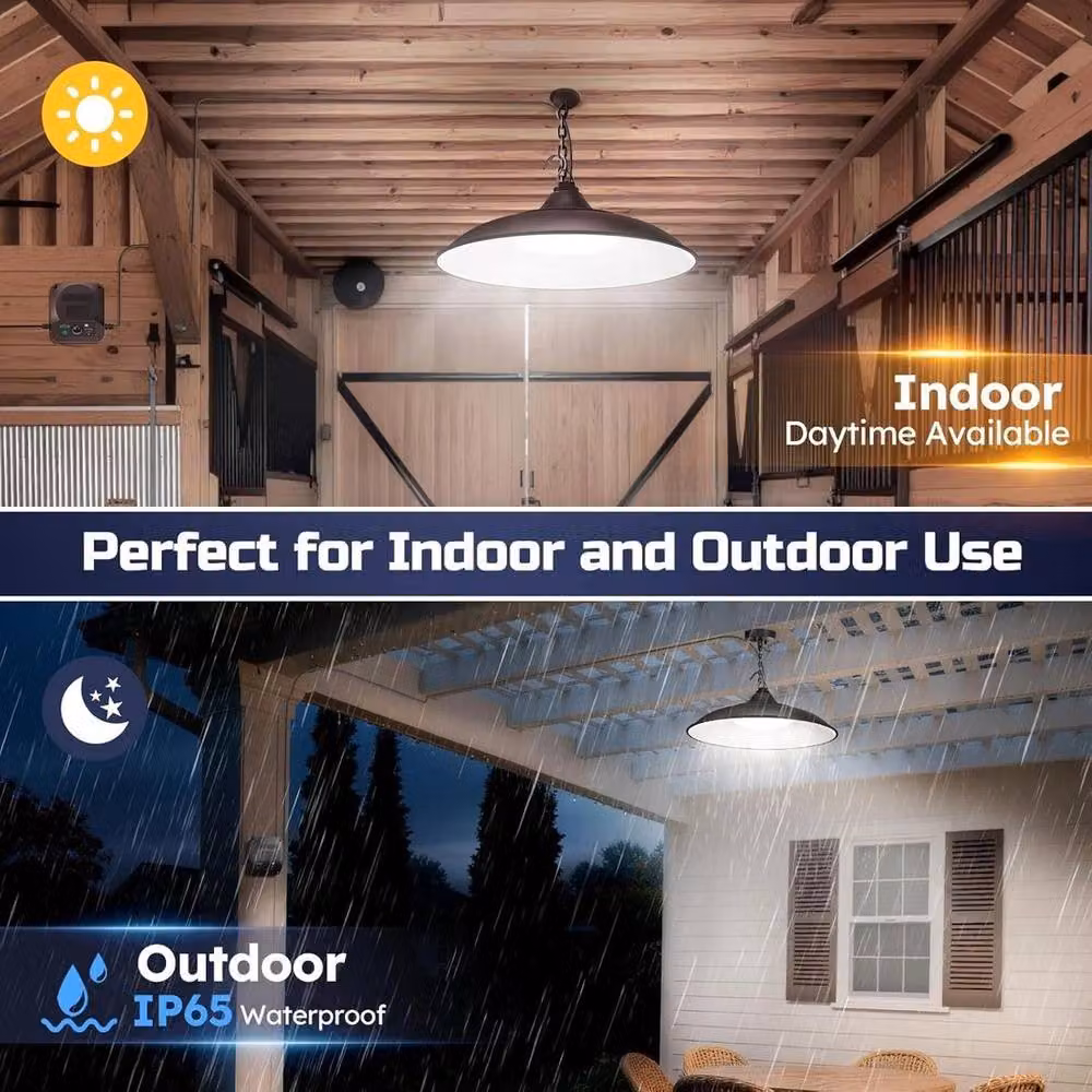 FLAVORA LED Solar Suspended Pendant Light in Black with Dusk to Dawn and Motion Sensor – 4