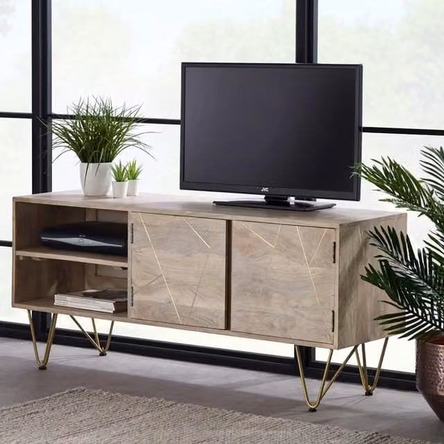 IH Design Dallas Plasma Media Unit in Light Mango Wood and Gold