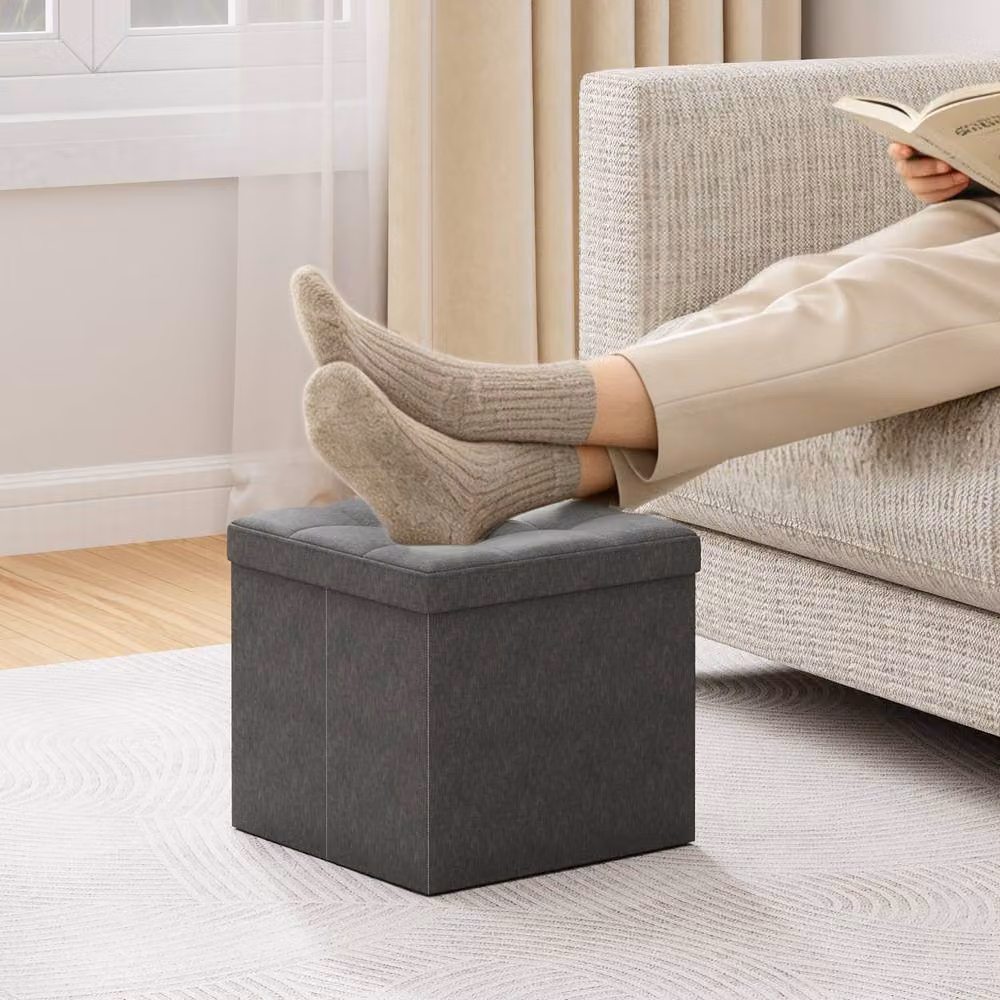 MCC Direct Foldable Upholstered Storage Ottoman and Footrest Cube in Grey, W/D/H: 38 x 38 x 38 cm – 2