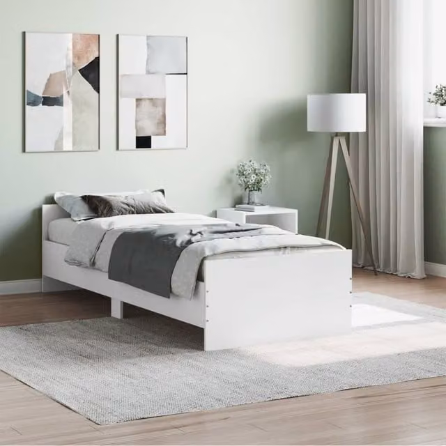 Berkfield Home Small Single Bed Frame in White, Engineered Wood, W: 75 cm x L: 190 cm