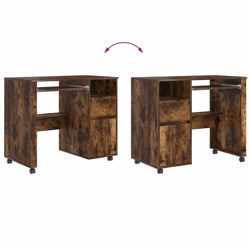 Berkfield Home Traditional Computer Desk in Smoked Oak Brown Engineered Wood – 8