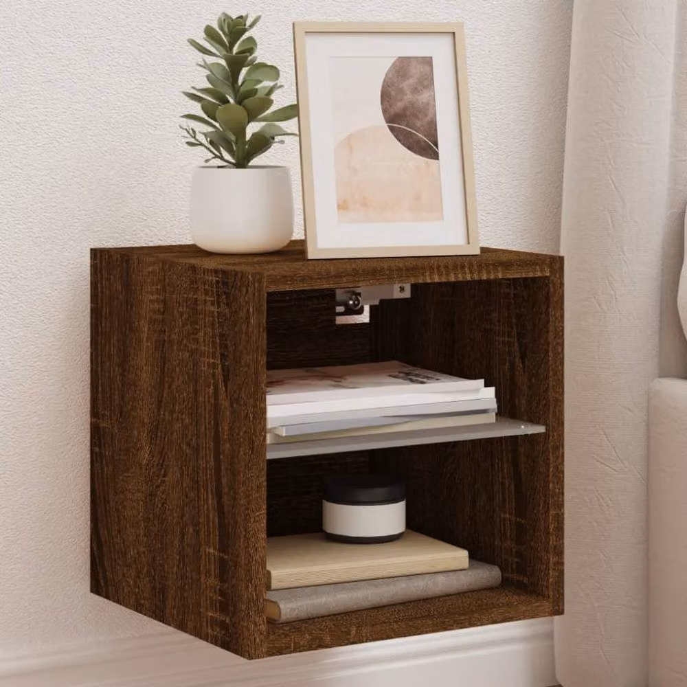 Berkfield Home Modern TV Wall Cabinet with LED Lights in Brown Oak, W/D/H: 30 x 28.5 x 30 cm – 2